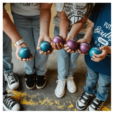 Tout Terrain boules enfant paillettes violettes 3